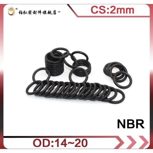 Nitrile Rubber O-Ring 50PC/lot Black NBR Sealing CS 2mm OD14/15/16/17/18/19/20mm O-Ring Seal Gasket Ring