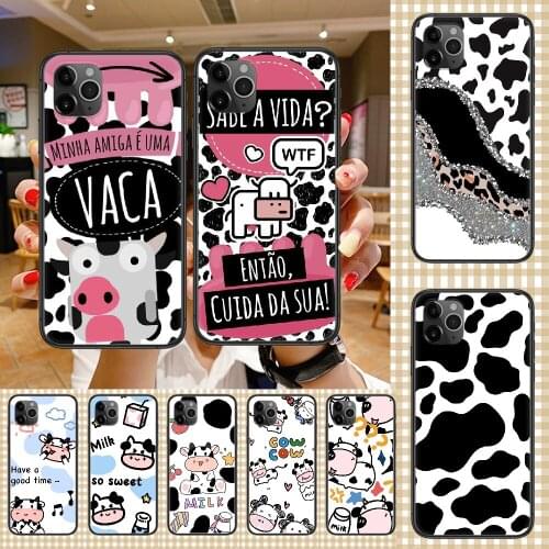 Cow Print White Phone Case Cover Hull For iphone 5 5s se 2 6 6s 7 8 12 mini plus X XS XR 11 PRO MAX black trend bumper luxury