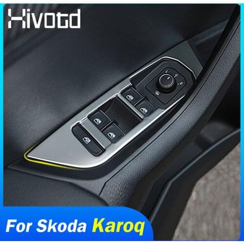 For Skoda Karoq 2018-2020 Car Window Button Decorative Switch Pro Controller Glass Lifting Trim Frame Car Accessorie Panel Cover