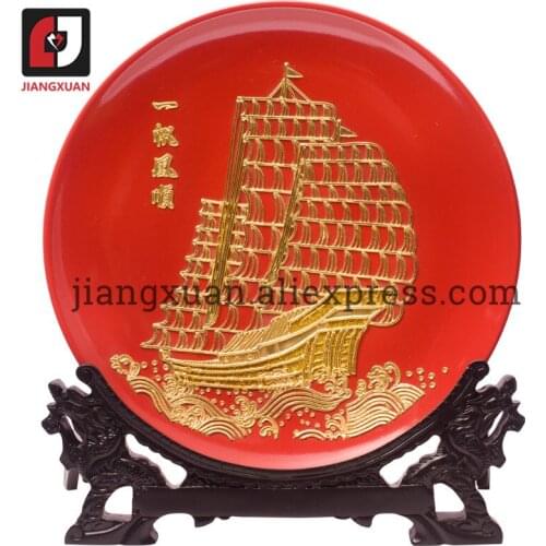 24k gold foil decorative collector plates 10 inch sailboat porcelain plate Sailboat modelling chinese handicrafts keepsake gifts