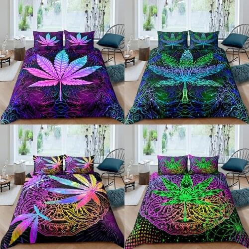 Home Textiles Luxury 3D Maple Leaf Print Duvet Cover Set 2/3 Pcs Pillowcase Kids Bedding Set AU/EU/UK/US Queen and King Size