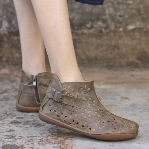 IMTER Summer Boots Women Genuine Leather Woman Ankle Boots Hollow-out Womens Summer Shoes Plus Size Female Ankle Boots(k02A)