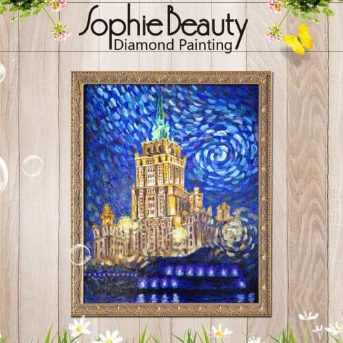 SOPHIE BEAUTY Diy Diamond Painting Cross Stitch Handcraft Vincent van Gogh Blue City Dream Embroidery Needlework Mosaic Home Art