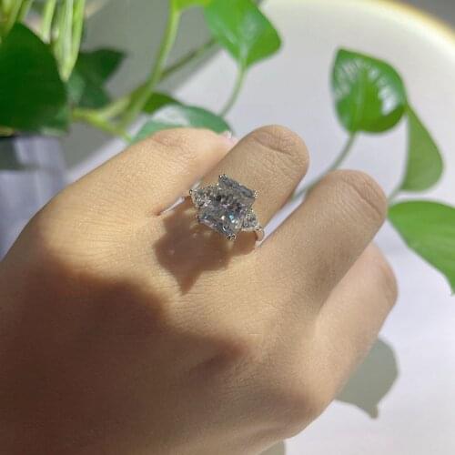 CADERMAY Hot Sale Style Sterling Silver 925 Luxury 4CT 8X10MM Radiant Cut Moissanite Ring Wedding Engagement For Ladies