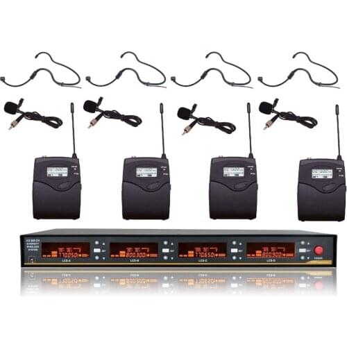 Bolymic microfono condensador UHF 4-Channel Professional UHF Lapel / Lavalier & Headset Wireless Microphone System Free Shipping