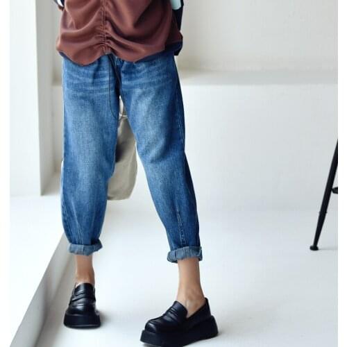MICOCO N9709C Korean fashion wash scratch pattern personality three-dimensional cutting Ankle-Length Pants high waist jeans