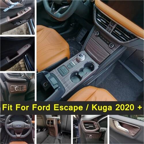 Gear Shift Box / Window Rise Lift Down Control / Air Conditioning Panel Cover Trims Wood Grain For Ford Escape / Kuga 2020 2021