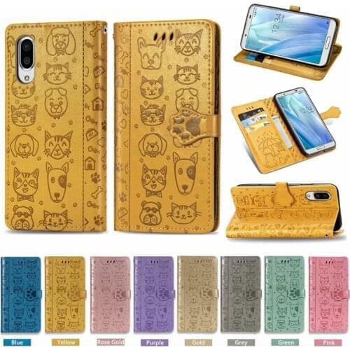 Leather Wallet Flip Phone Cover Cartoon Dog and Cat Patten TPU Case for Sharp Aquos R5G Sense 3 4 Lite Simple Sumaho 5