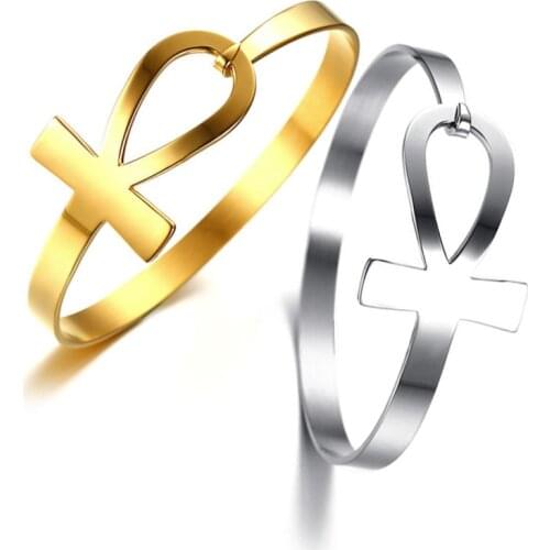 Amulet Pendant Egyptian Ankh Crucifix Bracelet Stainless Steel Symbol of Life Cross Bangle Jewelry Gifts Chains 2.3" Diameter