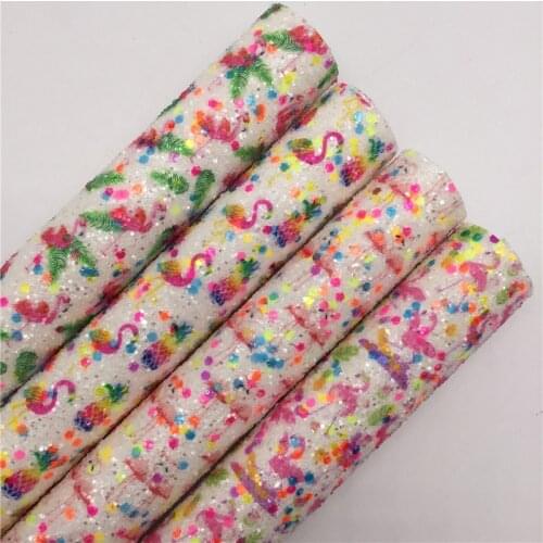 LEOsyntheticoDIY Flamingo Summer Chunky Glitter Vinyl Fabric Sheet Felt Backing Synthetic Leather Faux Vinil DIY A4 SIZE R149