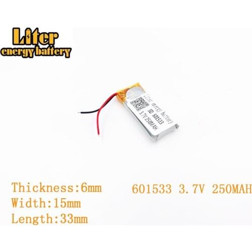 Liter energy battery 3.7V 250mAh 601533 plug Lithium Polymer Rechargeable Battery For MP3 MP4 MP5 Lithium polymer battery