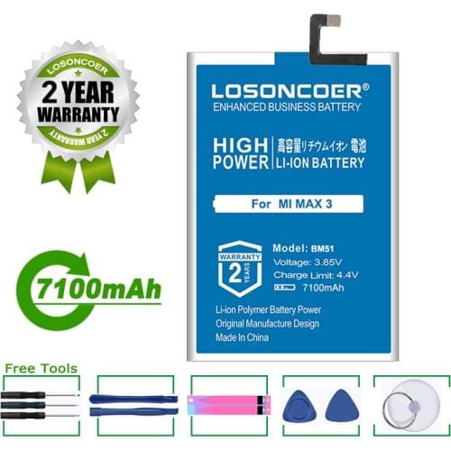 LOSONCOER Battery 7100mAh for Xiaomi Mi Max 3 Max3 Mobile Phone Battery Free Tool