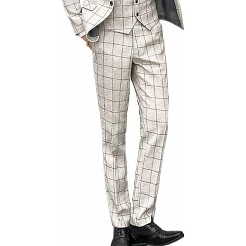 Large Size Men Beige Plaid Suit Pants Autumn New Style Trousers Navy Black 29-38