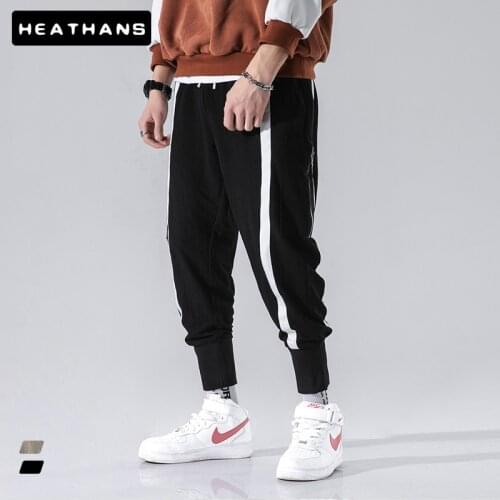 Mens Casual Trousers Stretch Striped Handsome Ankle Length Pants Male Spring Korean Loose Elastic Waist Sport Harem Trouser Men