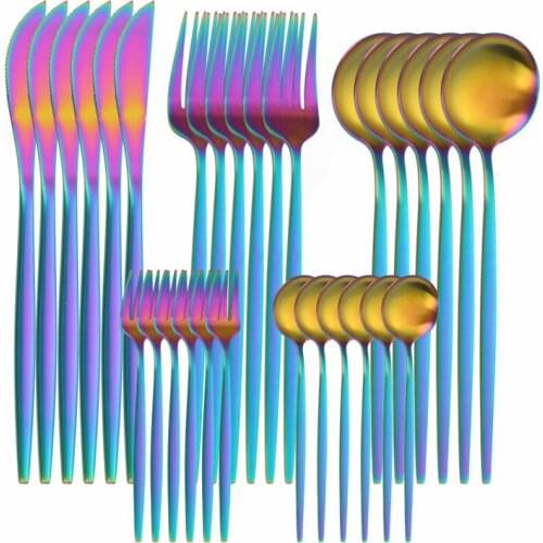 Western Cutlery Set 30 Piece Stainless Steel Tableware Kitchen Set Dinnerware Forks Spoons Knives Dinner Set Complete Flatware