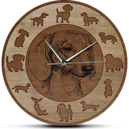 Dachshund Dog Art Wood Texture Acrylic Printed Wall Clock Silent Non-ticking Wall Watch Sausage Puppy Home Decor Weiner Dog Gift