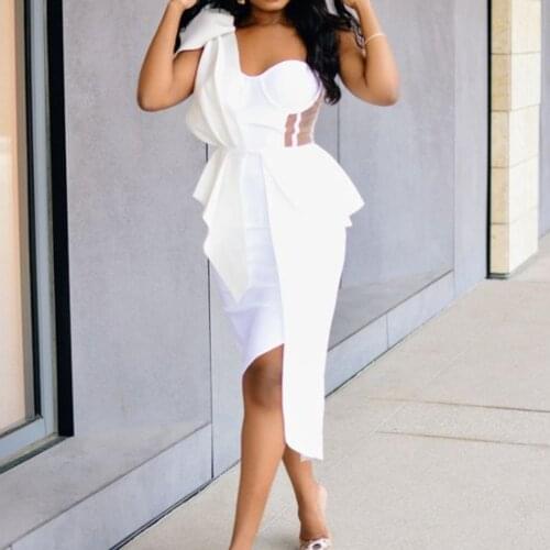 Tight Night Club Sexy Dress For Woman Summer Party One Shoulder Bodycon Ruffle Split Female Evening Formal Backless Clothing