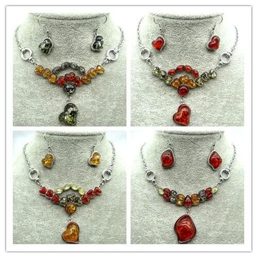 Natural Precious Modernist TEARDROP GOLDEN HONEY PRESSED AMBERS Jewelry making Water drop earring necklace wholesale1set A3