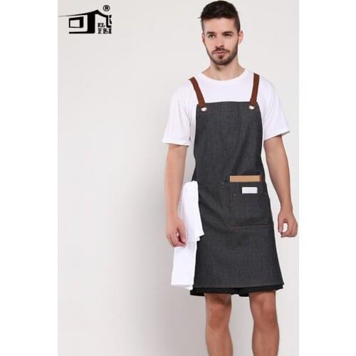 Original KEFEI restaurant accessories leather apron cartoon kitchen bib denim apron logo print vintage aprons for women lady