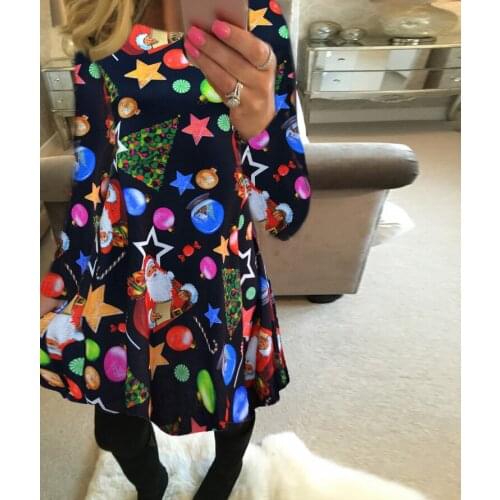 Spring Autumn Wrist Sleeve Printed Maxi Dress Fashion Casual Dress Christmas tree snowman Dress Vestidos 3XL 4XL 5XL