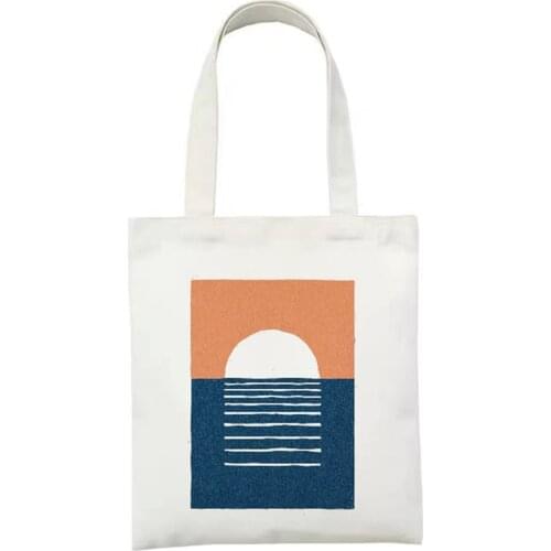 Beach Print Cartoon Sunset On Beach Bag Large Capacity Women Handbags Shoulder Bags Printing Canvas Tote Bag Art Shopping Bag