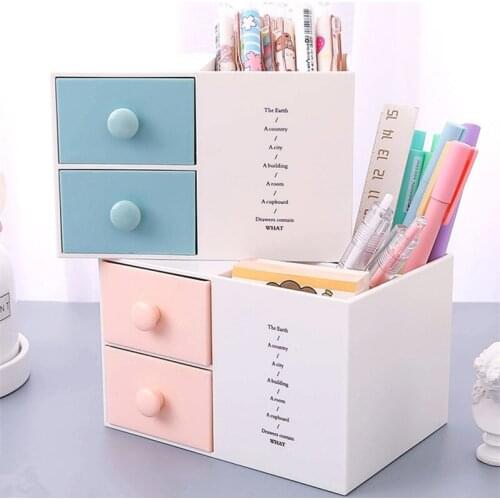 Nordic Style Pencil Stand Plastic PS Drawer Storage Box Case 4 Grid Pencil Makeup Cosmetic Holder Pen Pencil Desktop Organizer