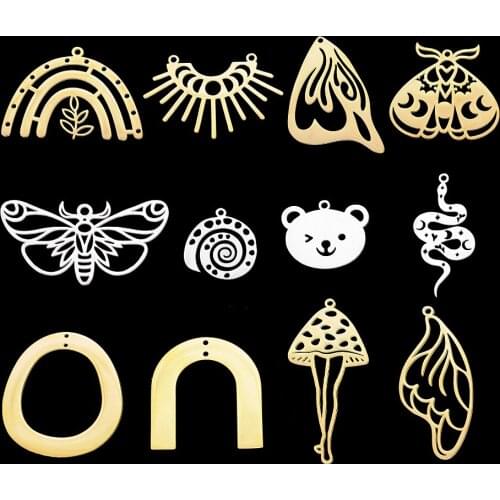 5pcs/lot 100% Stainless Steel Bird snake bear Charm Pendant for necklaces Wholesale Animal jellyfish Charms for DIY Jewelry Make