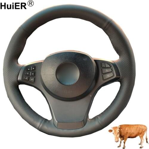 Hand Sewing Car Steering Wheel Cover Top Layer Cow Leather Funda Volante For BMW E83 X3 2003-2009 2010 E53 X5 2004 2005 2006