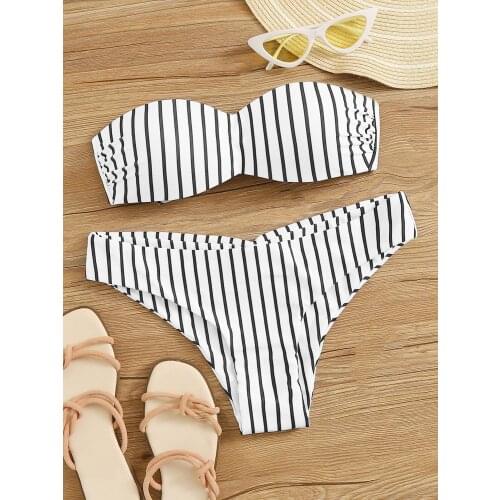 Sexy Bikinis Solid Push Up Bikini 2020 Hot Sale Padded Bra Straps High Waist Swimsuit Female Swimwear Women Biquini
