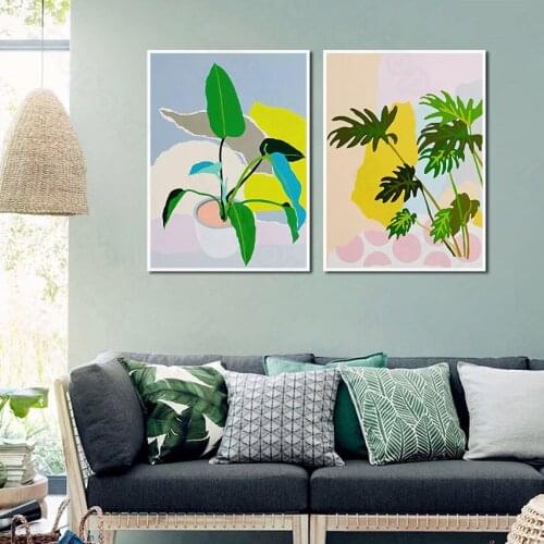 Modern Art Decorative Painting Carton Painting Artistic Green Potted Plants for Living Room and Bedroom Decoration New Year Gift