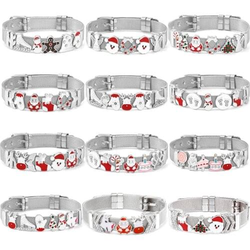 Special Offer 10mm Xmas Style Santa Claus Slide Beads Mesh Bracelet Stainless Steel Charm Bracelets For Women Christmas Jewelry