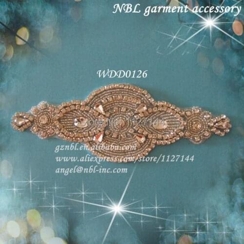 Crystal beaded bridal rhinestone patch applique for wedding dress sash iron on WDD0126