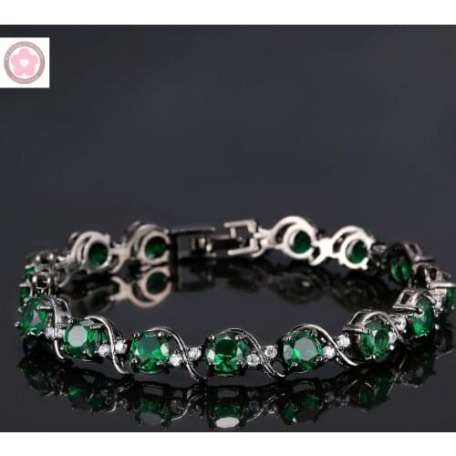 SZ0012 Hot Sale Black Gold Filled AAA Green Gem And White Zircon Inlaid Fashion Bracelet For Women Jewelry Gift SZ0012