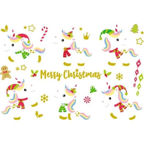 Merry Christmas Unicorn Iron On Patch Children Coat Jeans Transfers Hot Tear Diy Thermal Transfer Patches For Clothes6Pcs/Set