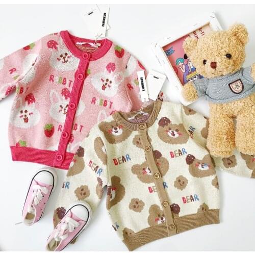 Tonytaobaby Autumn Cartoon Sweet Round Neck Long Sleeve Knitted Cardigan for Boys and Girls