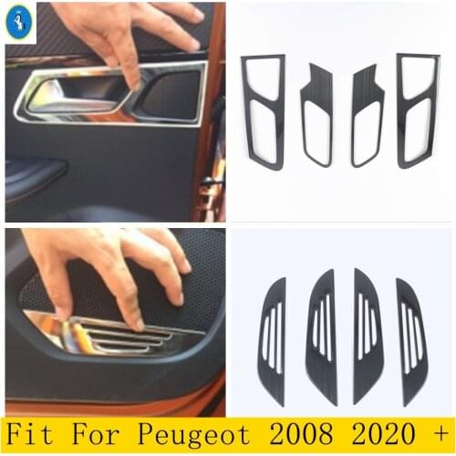 Inner Door Doorknob Handle Bowl / Stereo Speaker Audio Loudspeaker Sequins Cover Trim Black / Silver For Peugeot 2008 2020 2021