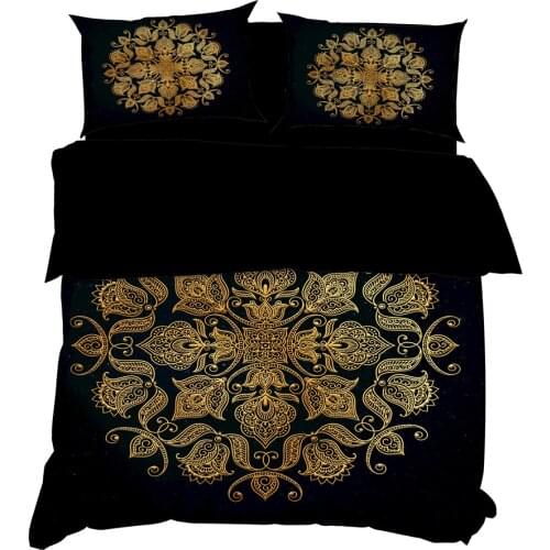 YuXiu 3D Printing Duvet Covers 3-Pieces set Gold Black Bedding Set Bed Linen Cover Pillowcase(s) King Queen Full Twin size