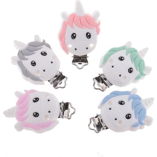 Unicorn Clip Food Grade 5pcs Silicone Horse Baby Teether BPA Free Newborn Pacifier Chain Nurse Accessories Toddler Nipple Holder