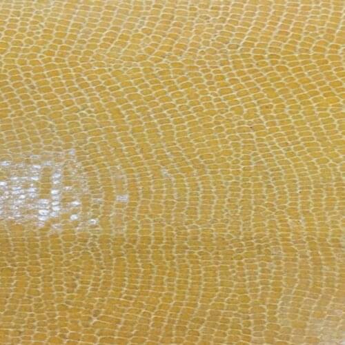 Yellow Glossy Lizard Pattern Genuine Cow Leather Fabric Piece for Tote/Handbag/Luggage ,Free Shipping