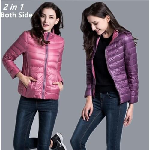 Ladies Ultra light Down Jackets Both Sides Can Wear Girls Casual Down Coats Women Portable Puffer Jacket Female Outerwear JK-813