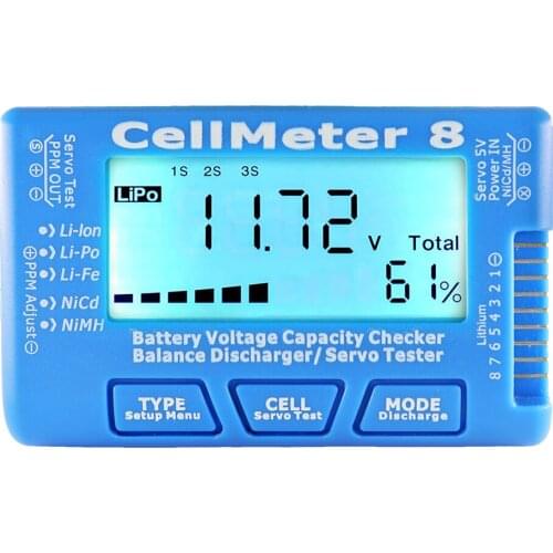 LCD Digital Battery Capacity Checker CellMeter RC CellMeter8 2-8S 4-8S Servo LiPo Li-lon NiMH Battery Tester RC CellMeter7
