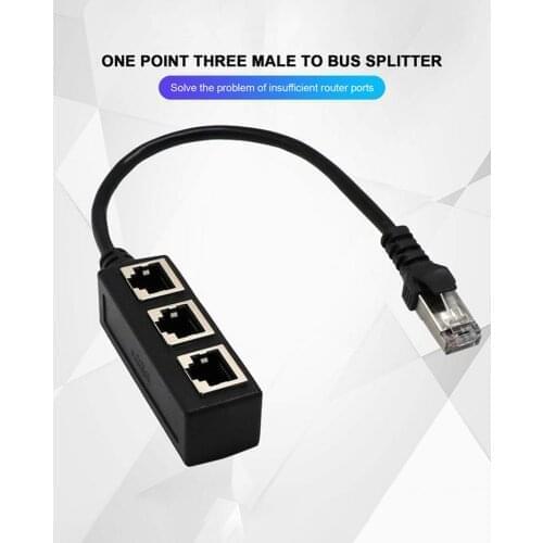 1 To 3 Socket RJ-45 Ethernet Network Cables Black LAN RJ45 Plug Splitter Extender Cable Adapter Connector For Computer
