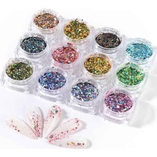 1 Box Color Nail Glitter Dust Mix 3D Hexagon Nail Paillette Sparkling Flakes Powder Nail Art Tips Decoration