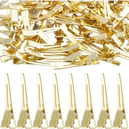 Single Prong Pins,100pcs 4.5cm Single Prong Clips Gold Curl Pins Duckbill Section Clips for Hair Extensions Styling Crafting