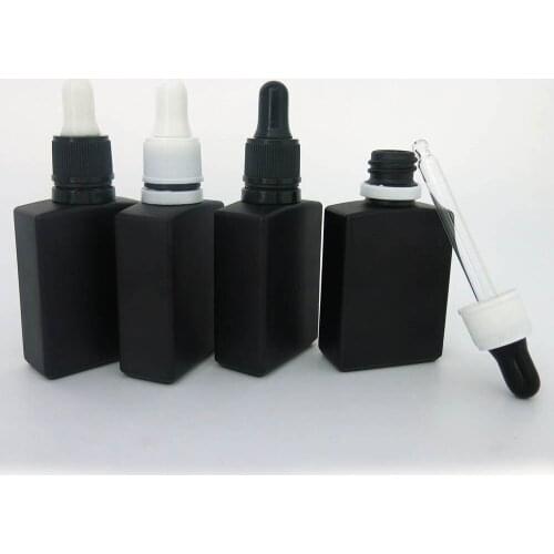 200pcs/lot 30ml Tamper evident frost black glass bottle with plastic eye dropper 1oz Square glass dropper vials