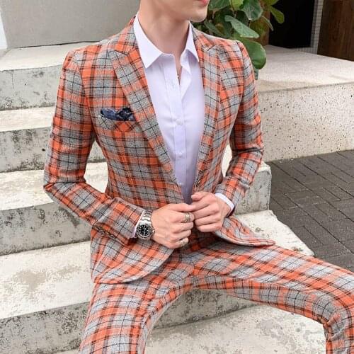 2020 Plaid Check Business Traje De Boda Mens Designers New Tuxedo Groom Dress Ternos Masculino Wedding Suits For Men