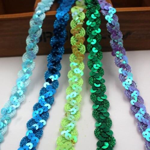 5Yards 20 Colors Beautiful Shiny Sequins Lace Fabric Trim For Costume Stage Dancing Garments Ribbons Handcraft Dencoration