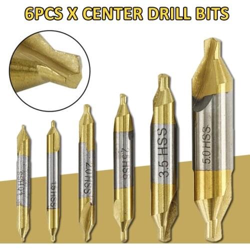 6pcs Double Ended HSS Combined Center Drill Bit Set Countersinks Bit Set Lathe Mill 60 Degree Angle Metalworking Tool 1.0-5.0mm
