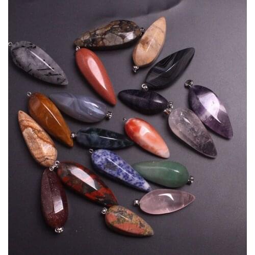 6PCS Cut Facet Natural Stone Necklace Pendant Balancing Charms Chakra Reiki Healing Jewelry Pendants Pendulum For Dowsing