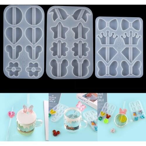 Butterfly Heart Shape Straw Topper Silicone Mold Straw Decorating Epoxy Resin Molds For DIY UV Straw Attachment Crafts Tools